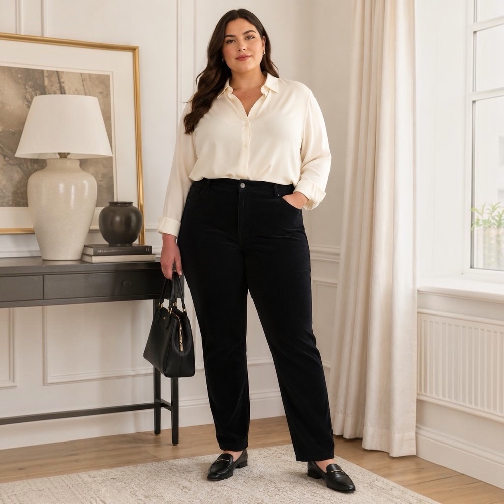 Talbots Heritage Black Corduroy Straight Leg Pants Plus Size 16W